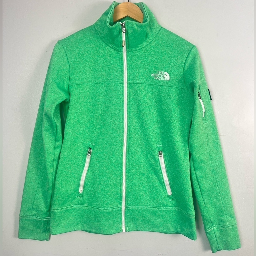The north face bright green white detailing zip up jacket  size small